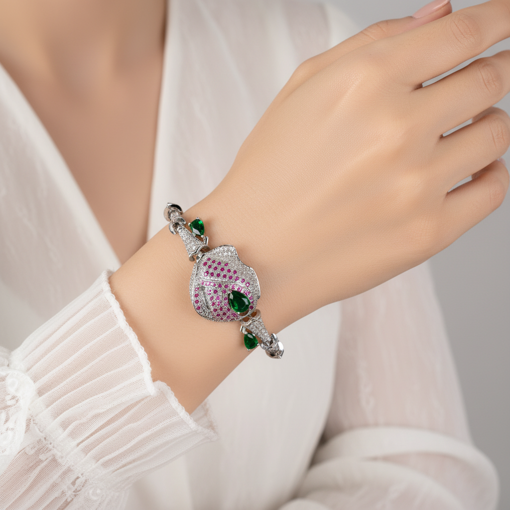 14K Gold-Tone Copper CZ Bracelet with Multi-Gem Blossom & Crystal Accents