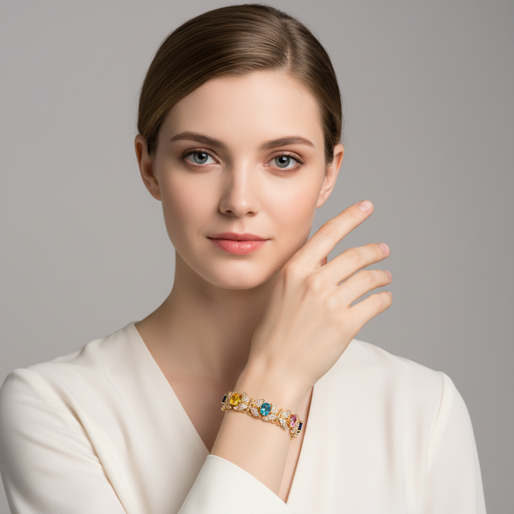 Butterfly Elegance: 14K Gold-Plated Copper Bracelet with Emerald Zircon & Floral Motifs for Garden Parties & Romantic Gift-Giving