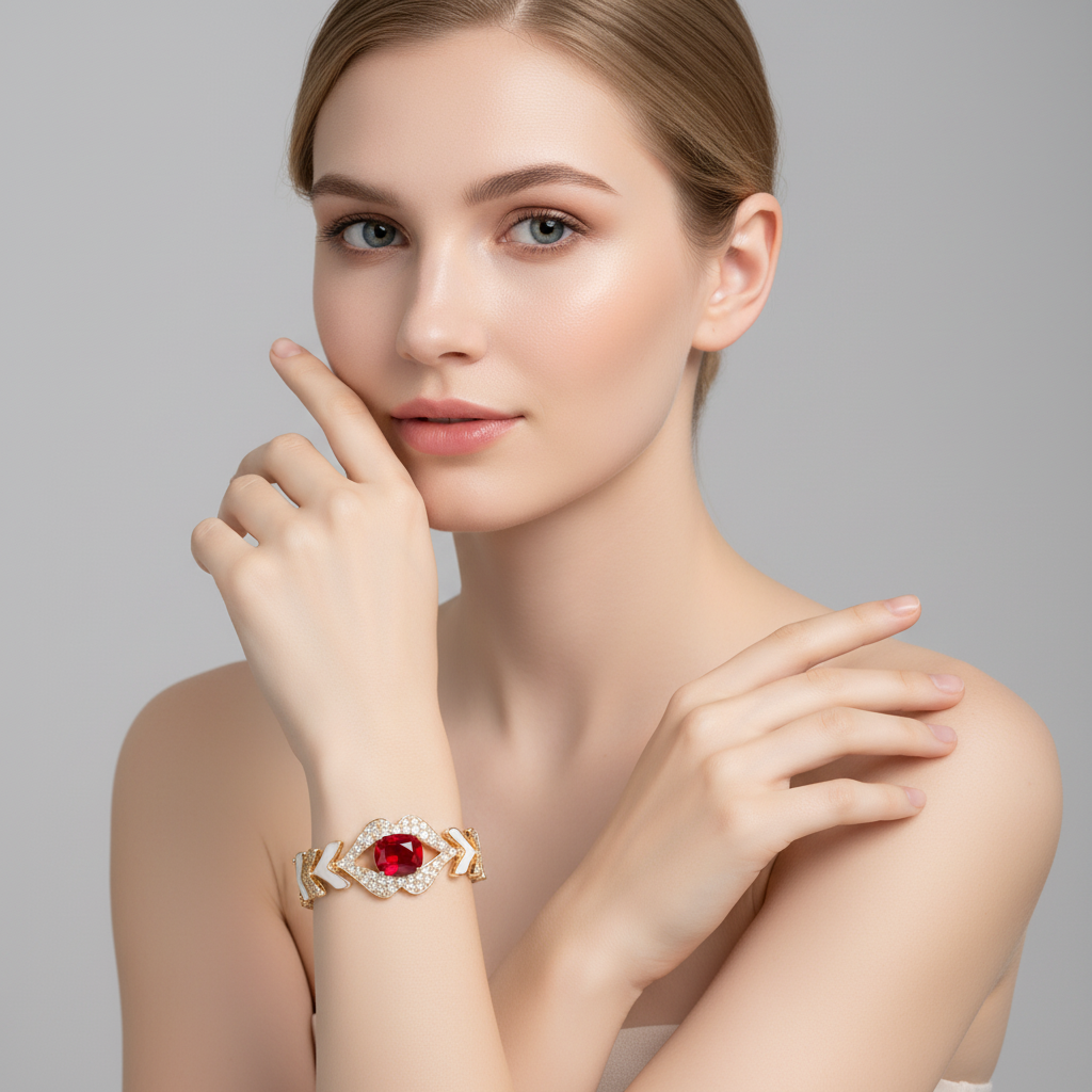 Ear of Wheat Inspired Copper Bracelet with Pink Zircon Floral Center for Elegant Daily Wear & Special Occasions