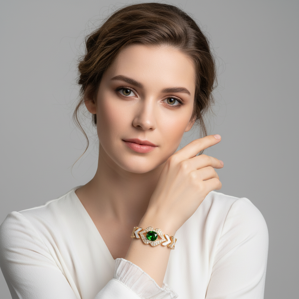Ear of Wheat Inspired Copper Bracelet with Pink Zircon Floral Center for Elegant Daily Wear & Special Occasions