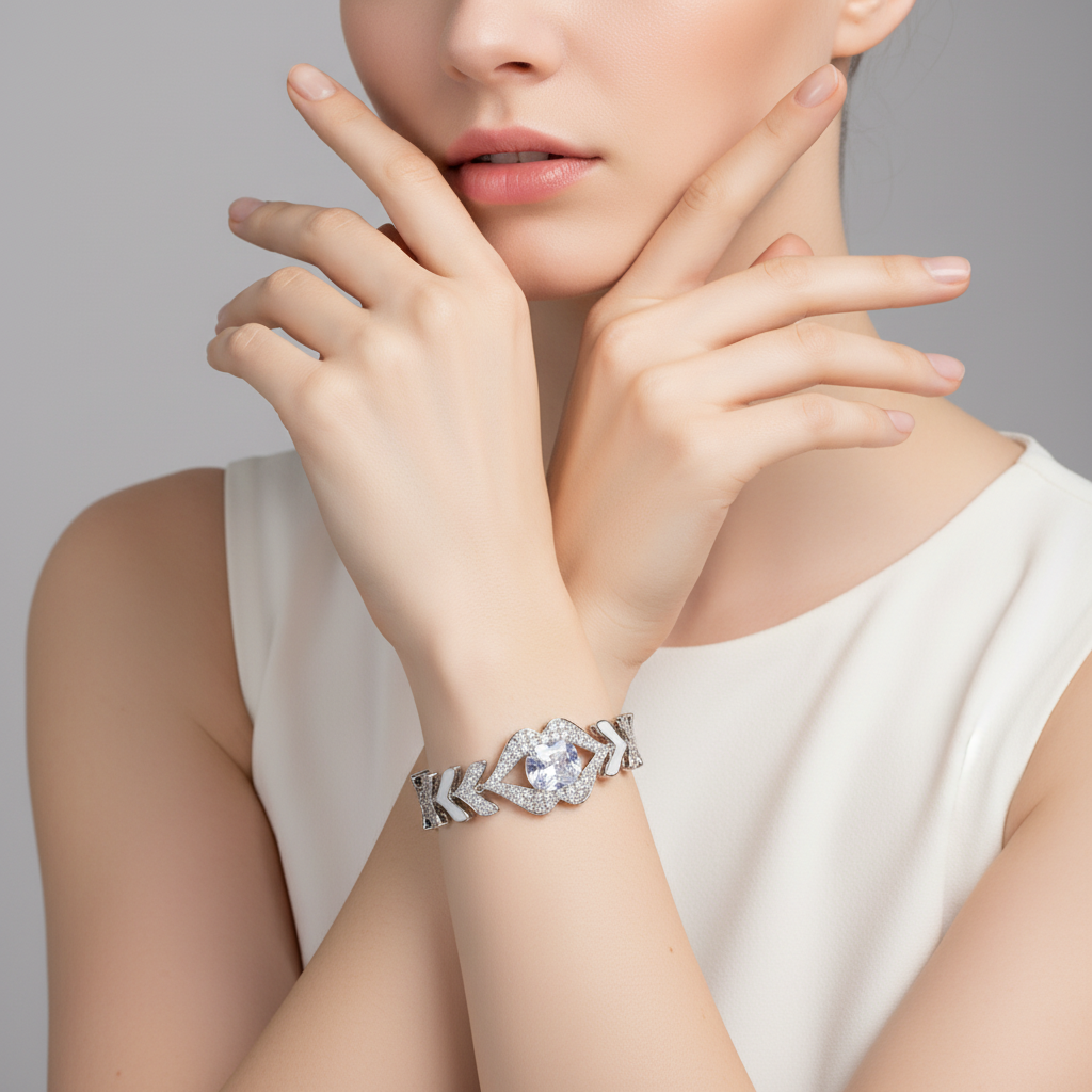 Ear of Wheat Inspired Copper Bracelet with Pink Zircon Floral Center for Elegant Daily Wear & Special Occasions