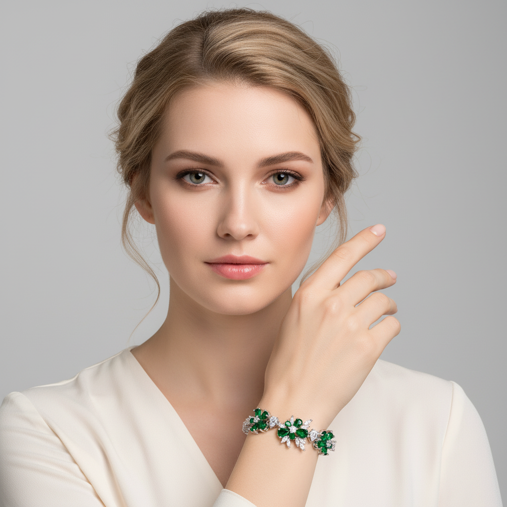 Floral Elegance: Copper Zircon Bracelet with Red Blossom & Crystal Halo Accents for Romantic Occasions & Daily Elegant Wear