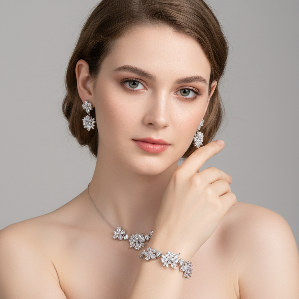 Floral Elegance: Copper Zircon Bracelet with Red Blossom & Crystal Halo Accents for Romantic Occasions & Daily Elegant Wear