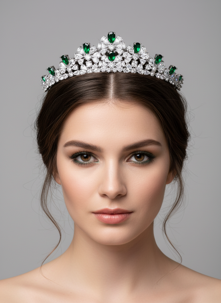 Elegant Copper & Zircon Tiara with Clear and Orange-Red Stone Accents for Wedding Occasions