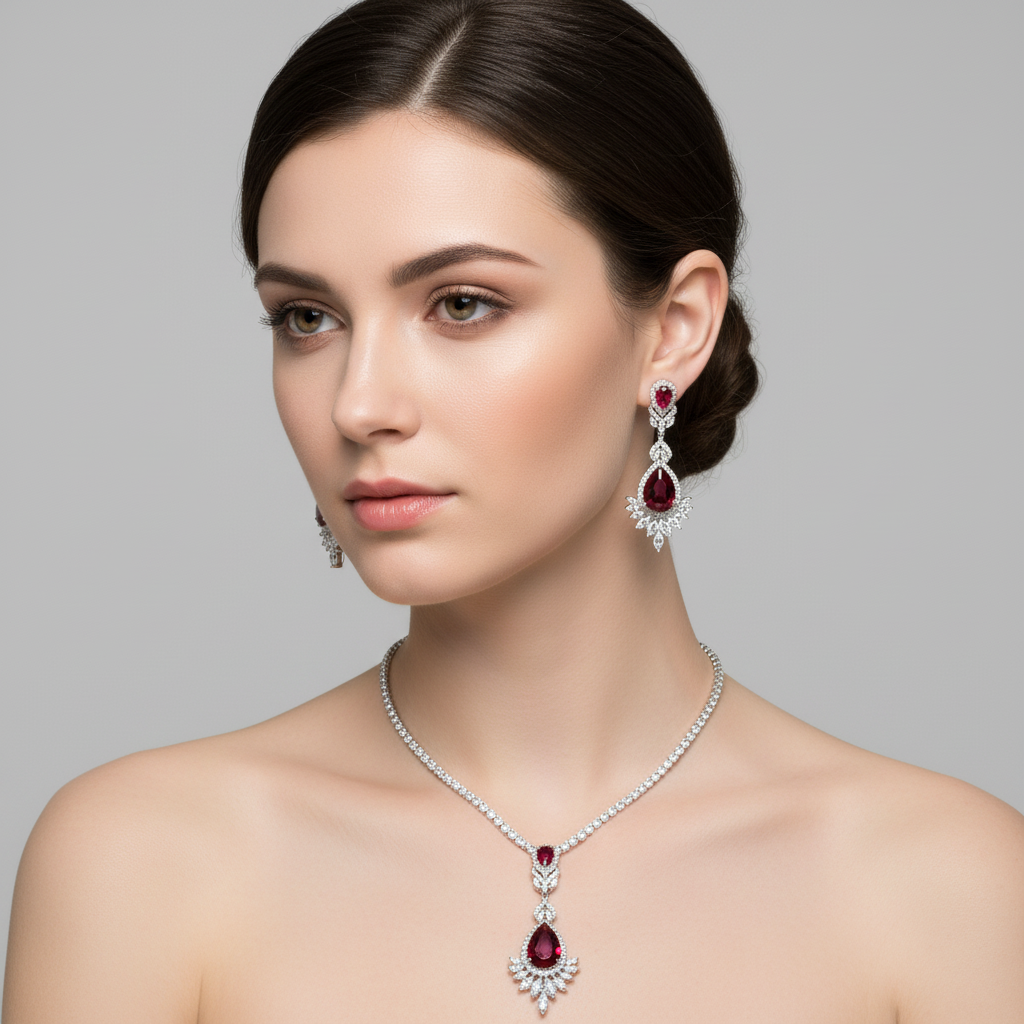 Elegant Rhodium-Plated Copper Zircon Jewelry Set with Pear-Shaped Yellow Centerpiece & Crystal Halo Detailing