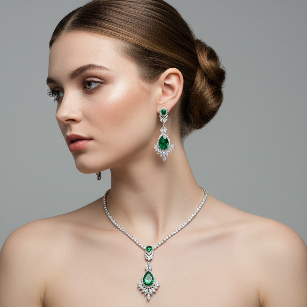 Elegant Rhodium-Plated Copper Zircon Jewelry Set with Pear-Shaped Yellow Centerpiece & Crystal Halo Detailing