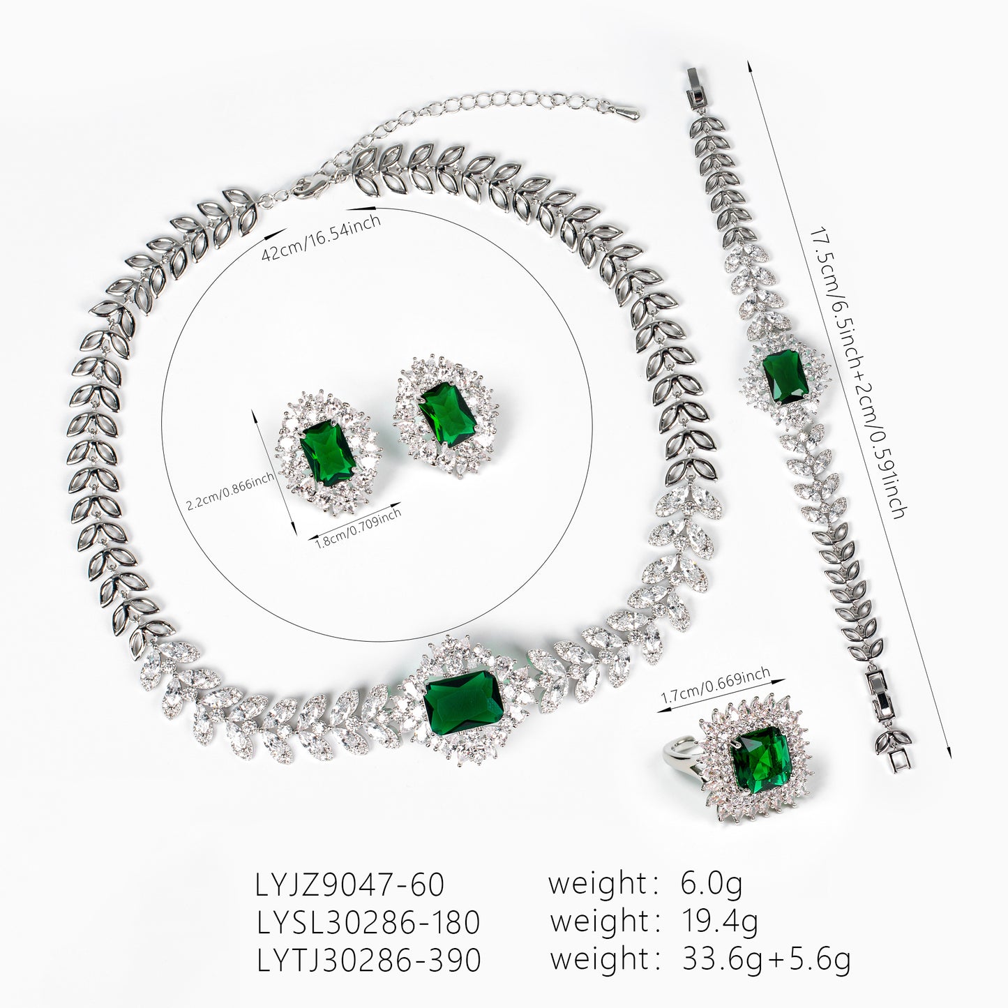 4pc Copper with Zirconia Earrings & Necklace Jewelry Set