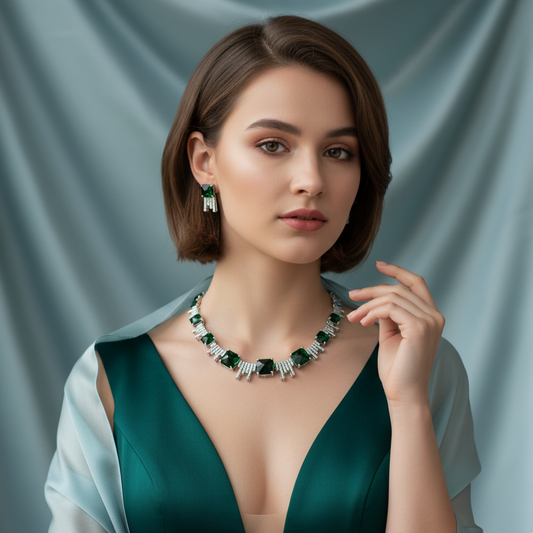 Square Shaped With CZ Diamond Stone Pearl Liner Necklace Earrings Sets For Women Party Jewelry Sets