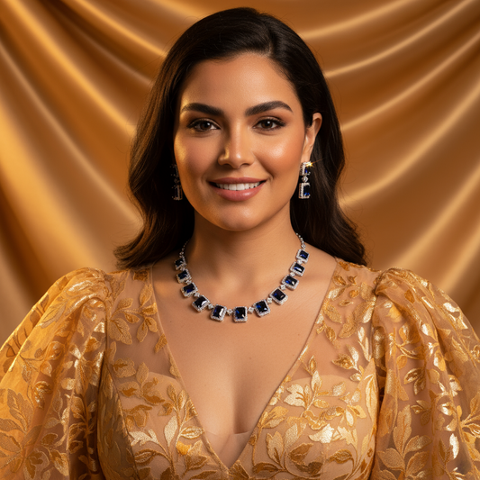 Rectangle Shaped Endless Multi Color Necklace Bracelet Earrings Ring 4pcs Jewelry Sets