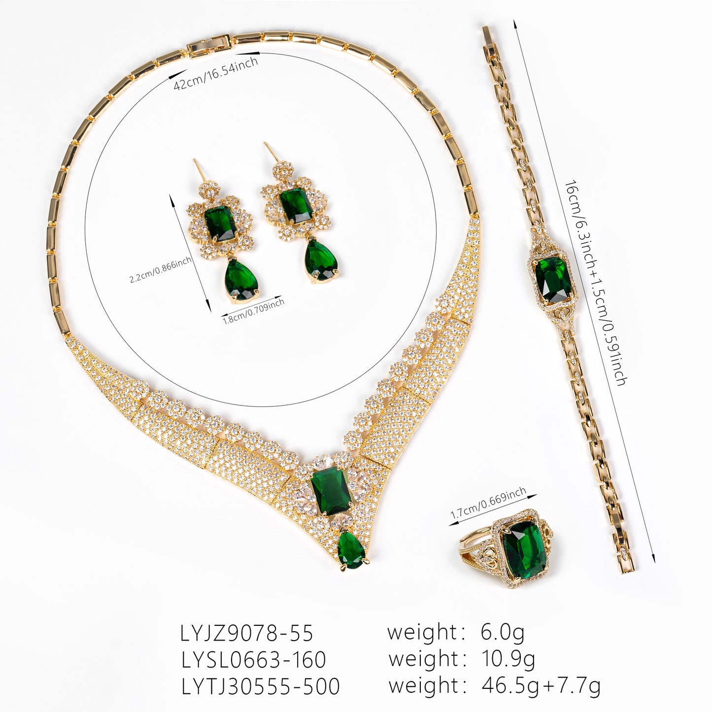 4pcs Copper with Zirconia Earrings & Necklace Jewelry Set