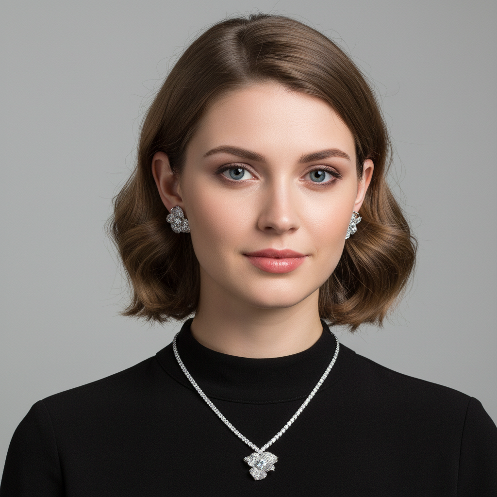 Elegant Floral Copper & Cubic Zirconia Necklace & Earring Set with Pink and Red Gemstone Accents