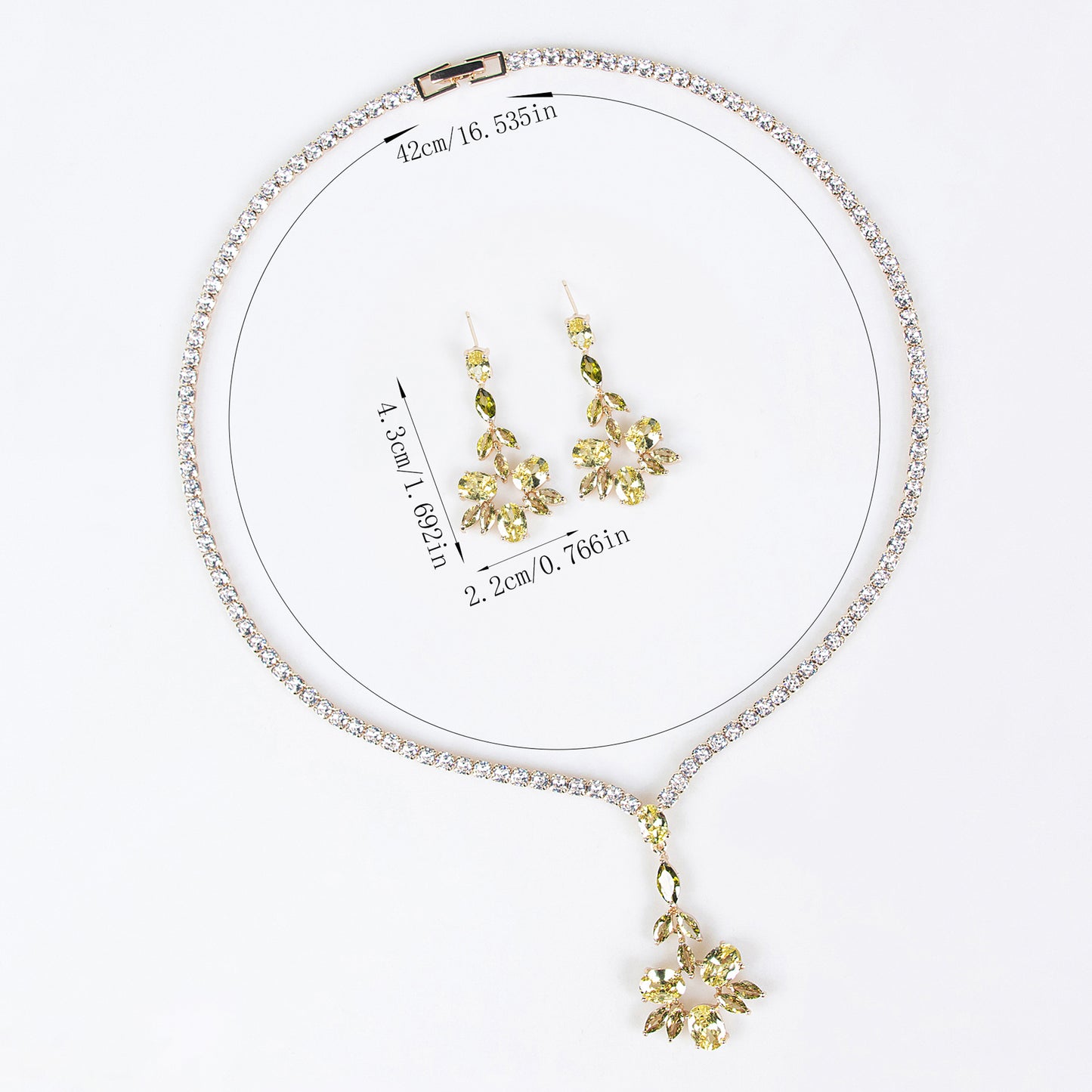 2pcs Copper with Zirconia Earrings & Necklace Jewelry Set