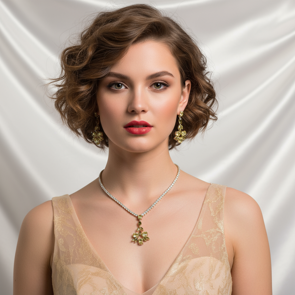 2pcs Copper with Zirconia Earrings & Necklace Jewelry Set