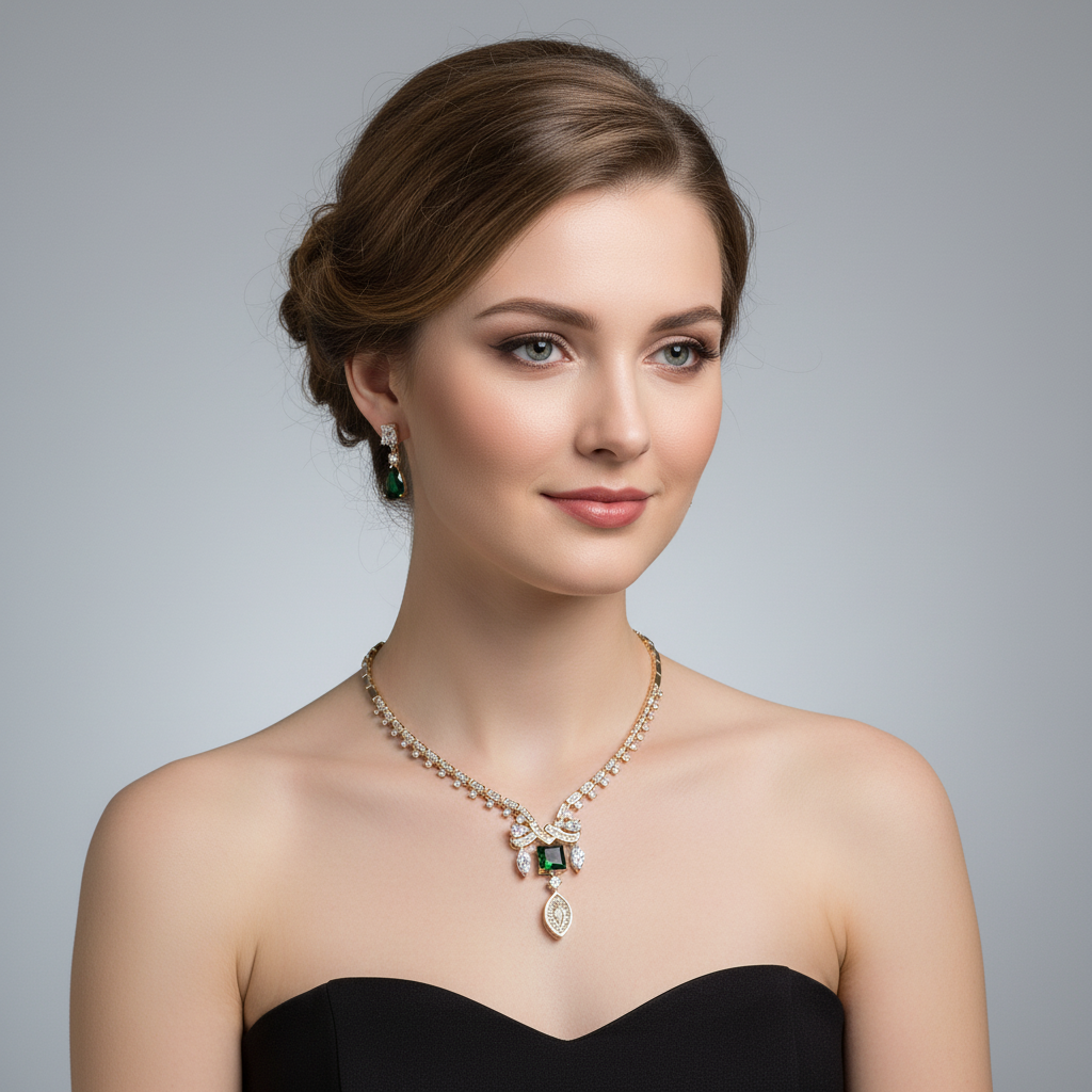 Elegant 14K Gold-Plated Copper & Zircon Jewelry Set with Red Gemstone Center and Teardrop Accents