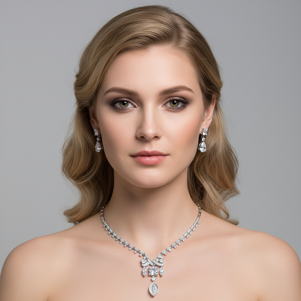Elegant 14K Gold-Plated Copper & Zircon Jewelry Set with Red Gemstone Center and Teardrop Accents