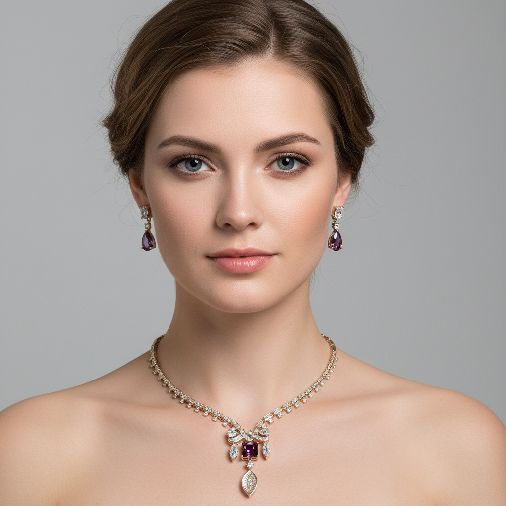 Elegant 14K Gold-Plated Copper & Zircon Jewelry Set with Red Gemstone Center and Teardrop Accents