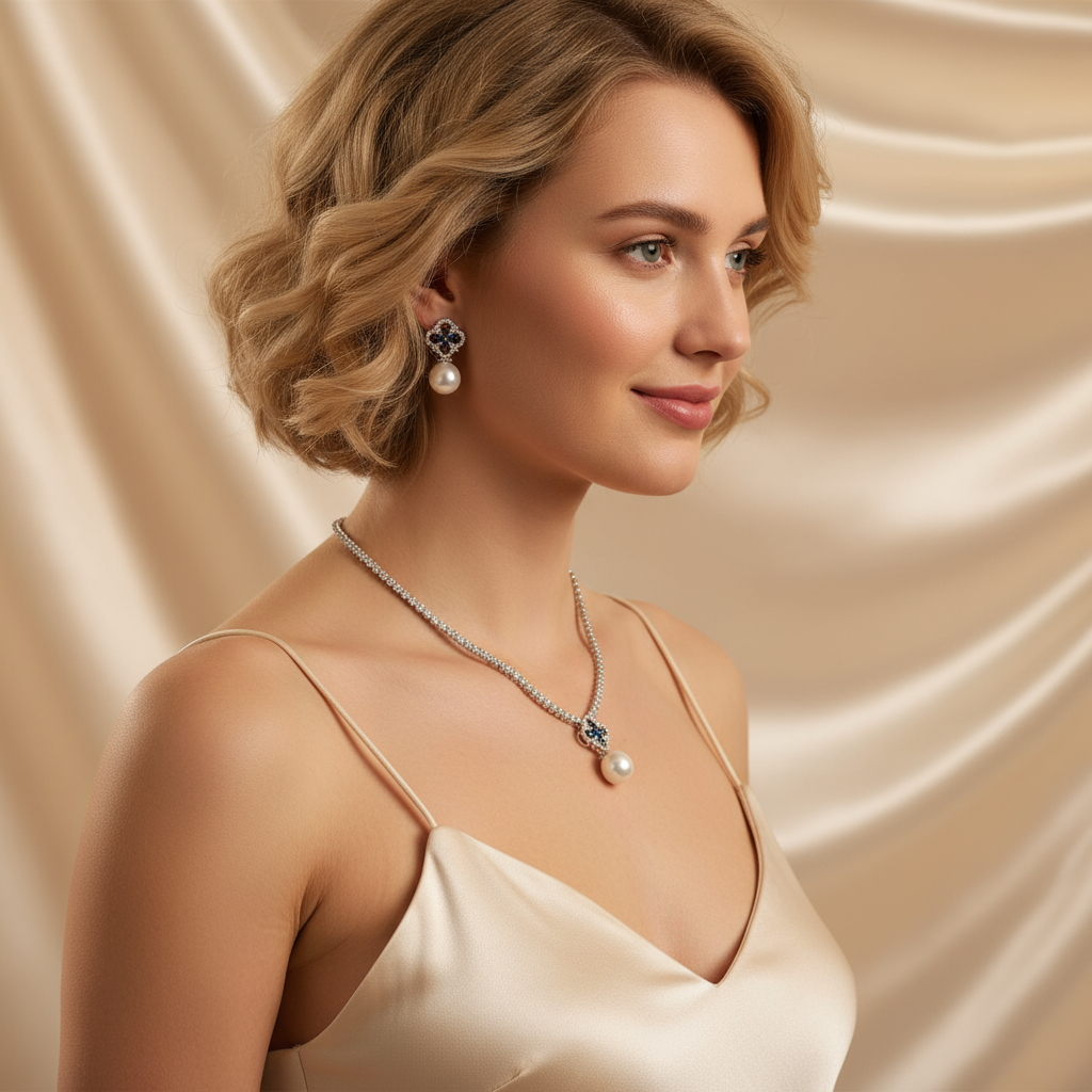 2pcs Copper with Zirconia Earrings & Necklace Jewelry Set