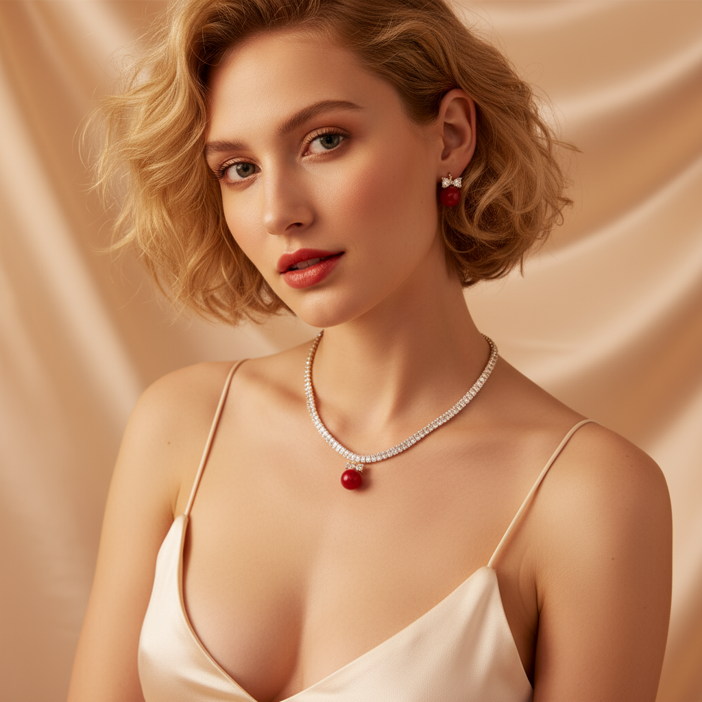 2pcs Copper with Zirconia Earrings & Necklace Jewelry Set