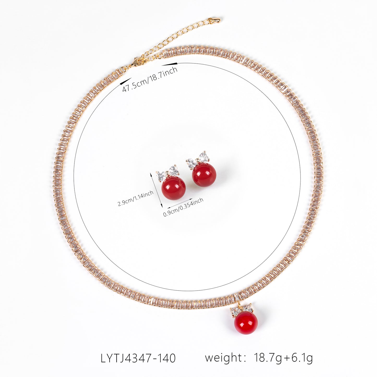 2pcs Copper with Zirconia Earrings & Necklace Jewelry Set