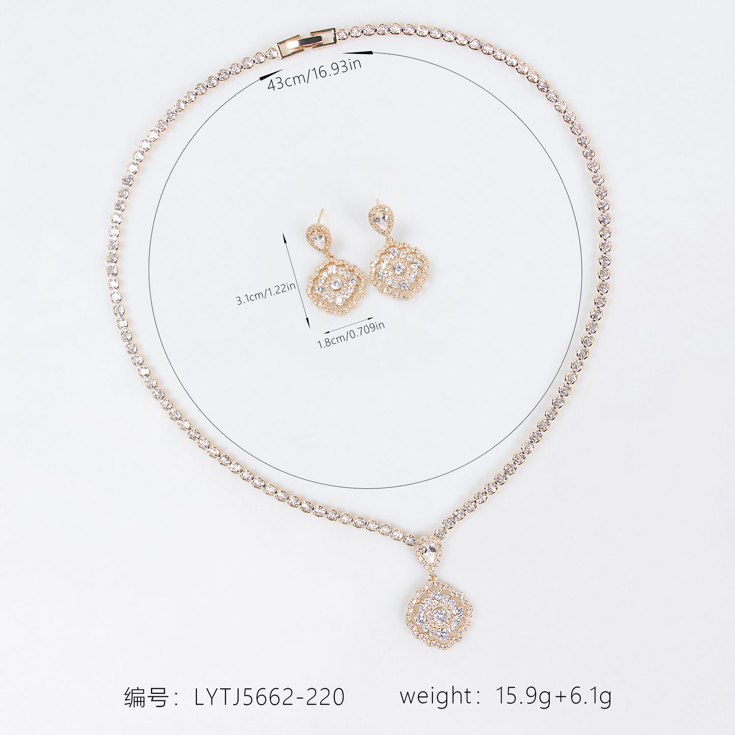 2pcs Copper with Zirconia Earrings & Necklace Jewelry Set