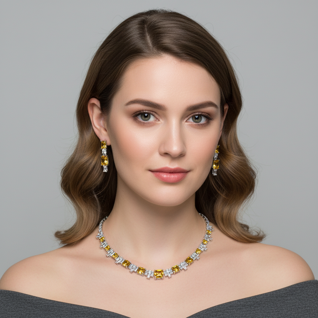 Elegant Rhodium-Plated Copper Zircon Jewelry Set with Red & Clear CZ Geometric Patterns
