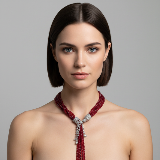 Natural Green Beaded Statement Necklace with Intricate Silver-Tone Zircon Bow Pendant and Cascading Accents