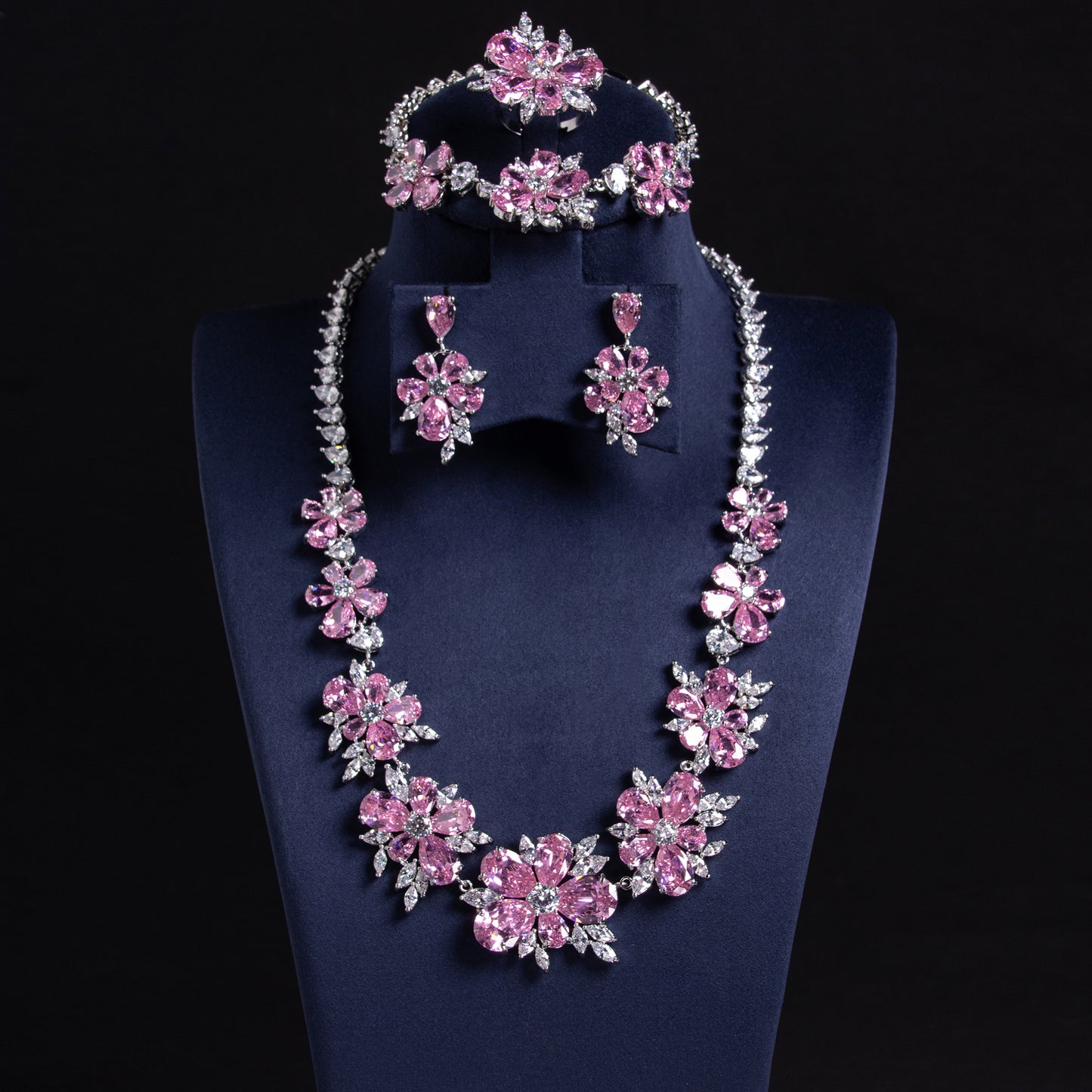 4pcs Copper with Zirconia Earrings & Necklace Jewelry Set