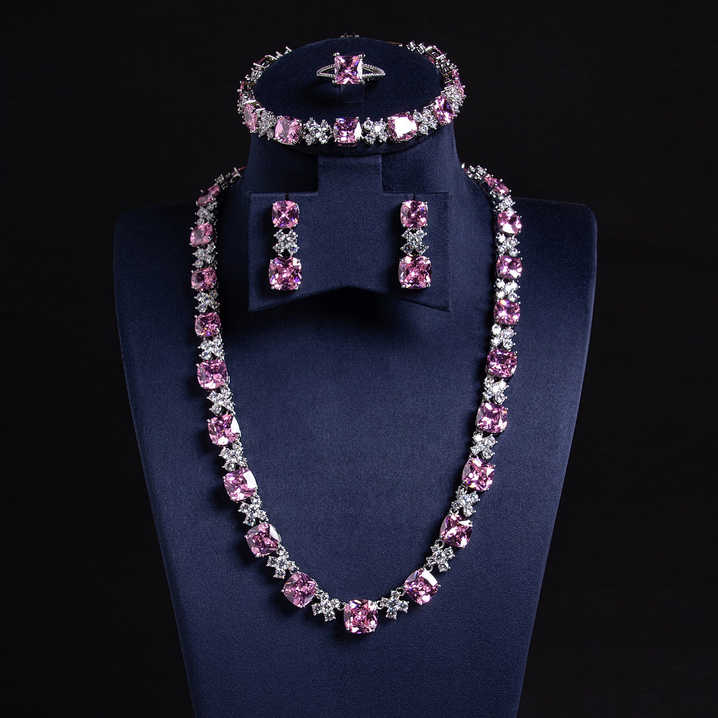 4pc Copper with Zirconia Earrings & Necklace Jewelry Set