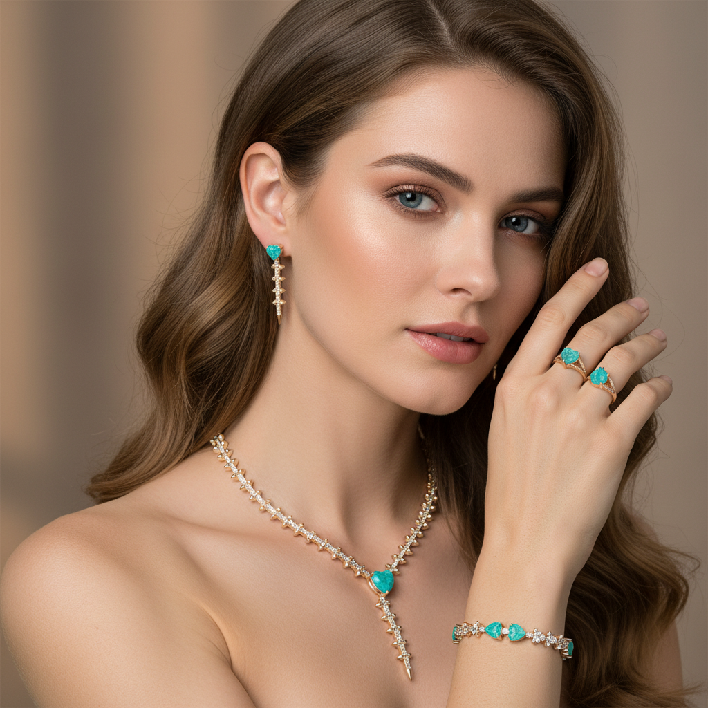 4pc Copper with Zirconia Earrings & Necklace Jewelry Set