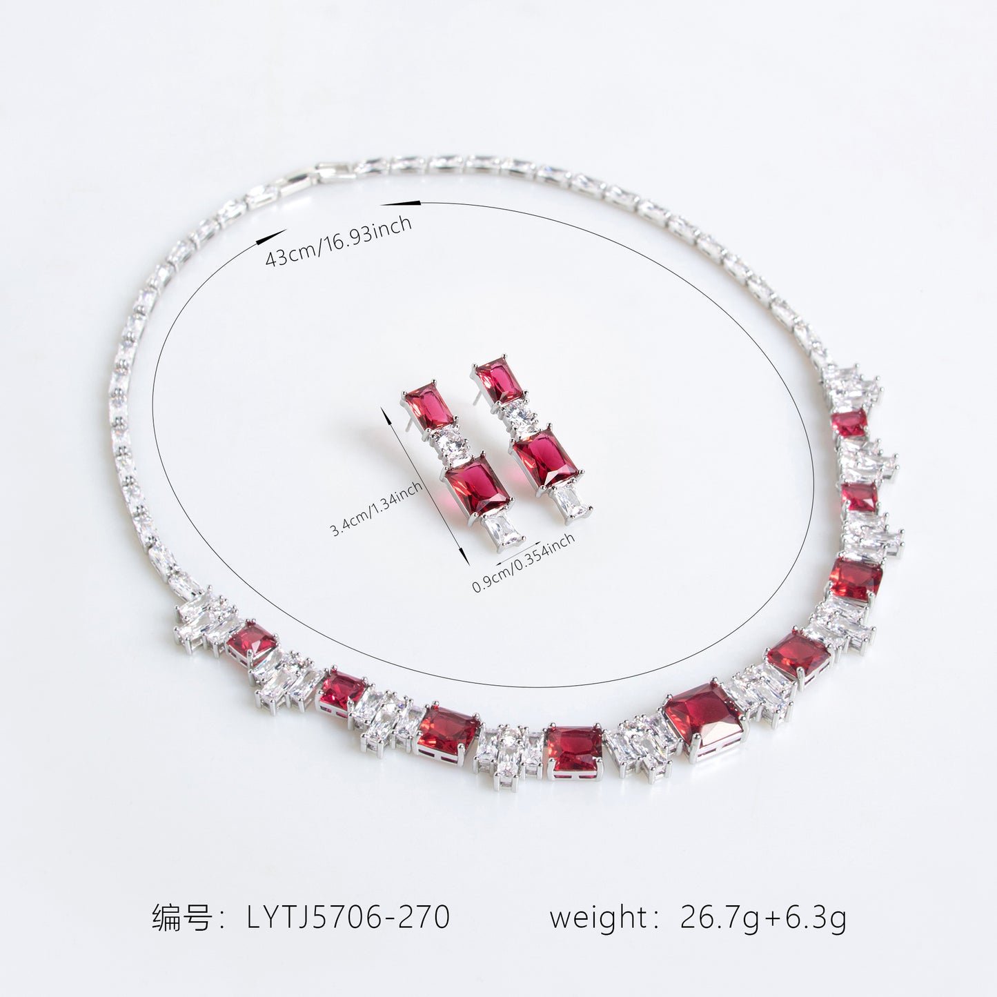 2pcs Copper with Zirconia Earrings & Necklace Jewelry Set