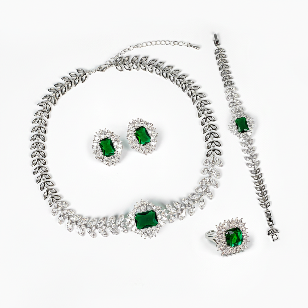4pc Copper with Zirconia Earrings & Necklace Jewelry Set