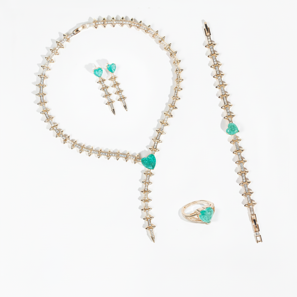 4pc Copper with Zirconia Earrings & Necklace Jewelry Set