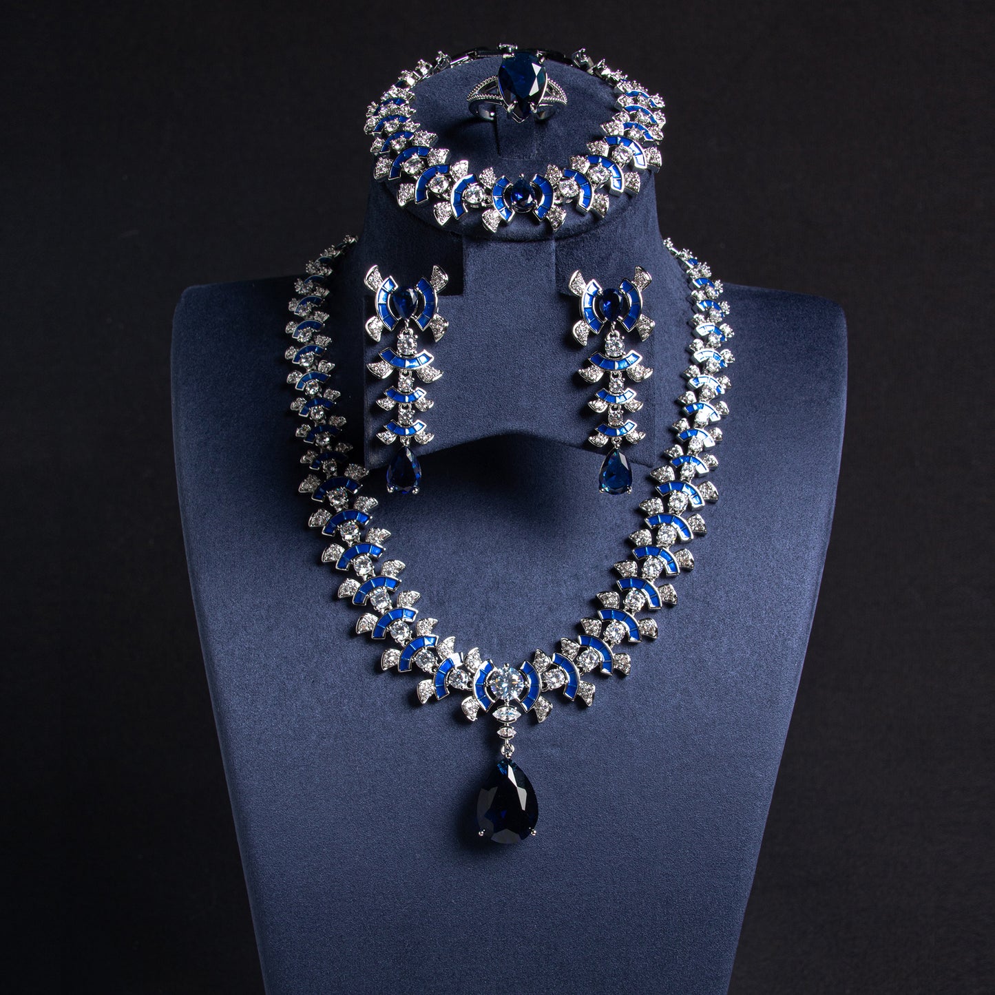 4pcs Copper with Zirconia Earrings & Necklace Jewelry Set