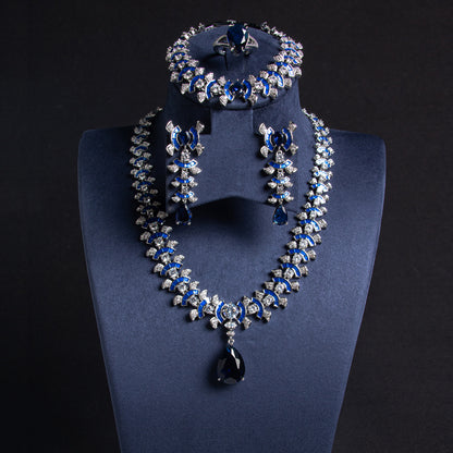 4pcs Copper with Zirconia Earrings & Necklace Jewelry Set