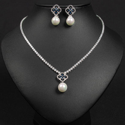 2pcs Copper with Zirconia Earrings & Necklace Jewelry Set