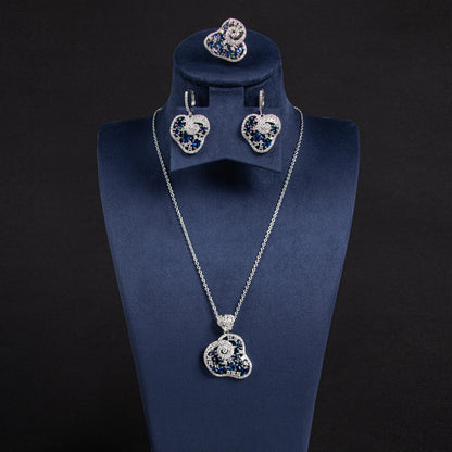 4pcs Copper with Zirconia Earrings & Necklace Jewelry Set