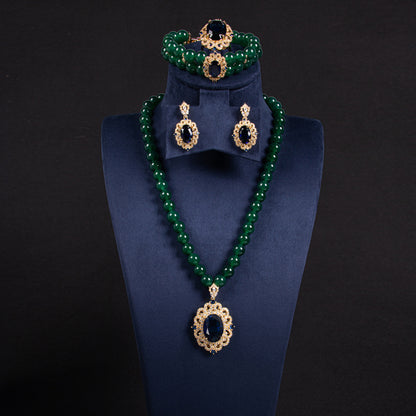 4pcs Copper with Zirconia Earrings & Necklace Jewelry Set