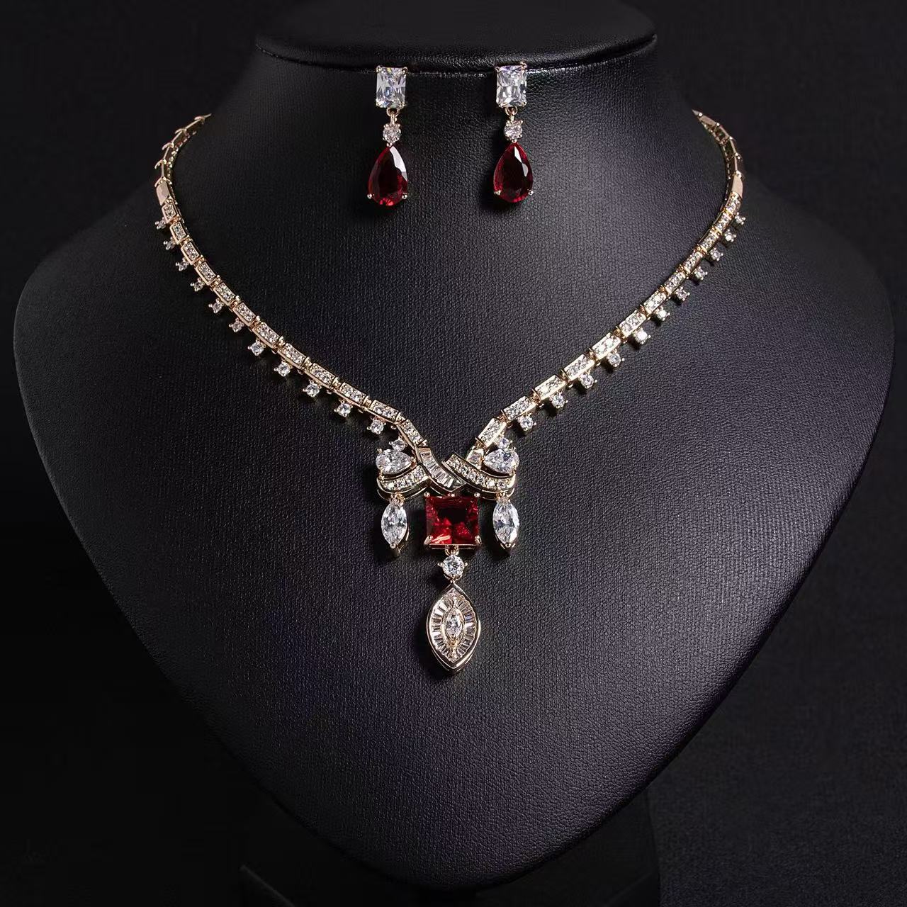 Retro Indian Style AAA Cubic ZIrconia Pendant Bridal Jewelry Sets Women Wholesale Hot Sale