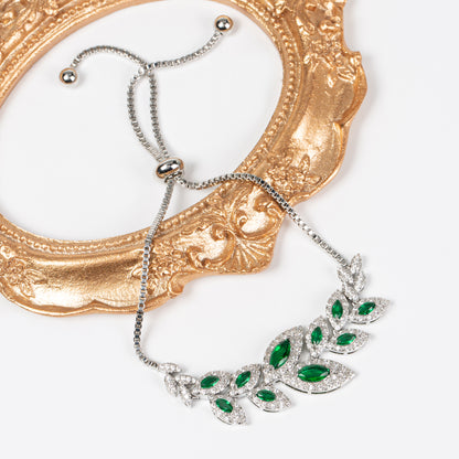 Nature-Inspired Leaf Design Copper Bracelet with Green & White aaa Zircon Diamond Adjustable Chain Bracelets For Women Wholesale
