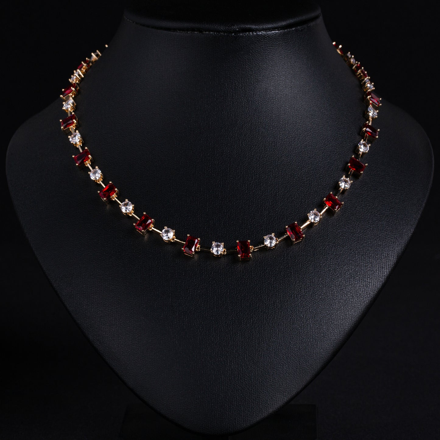 Adjustable Green Gemstone & Zircon Copper Choker Necklace with Square-Cut Accents