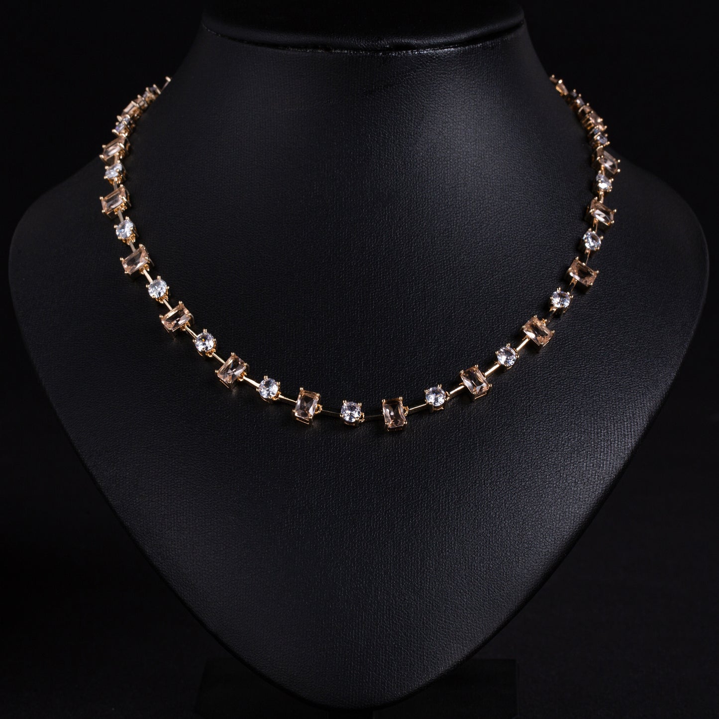 Adjustable Green Gemstone & Zircon Copper Choker Necklace with Square-Cut Accents