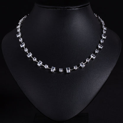 Adjustable Green Gemstone & Zircon Copper Choker Necklace with Square-Cut Accents