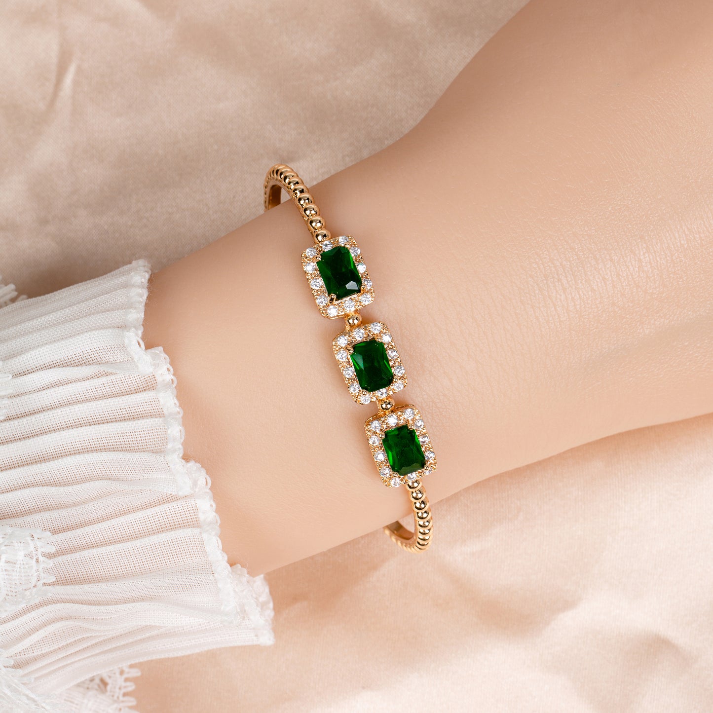 Regal Red Zircon & 14K Gold-Tone Copper Bracelet with Ornate Square Settings for Evening Glamour & Statement Gift-Giving