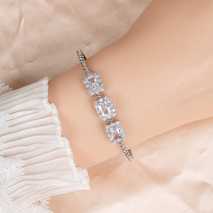 Regal Red Zircon & 14K Gold-Tone Copper Bracelet with Ornate Square Settings for Evening Glamour & Statement Gift-Giving