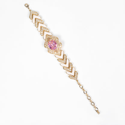 Ear of Wheat Inspired Copper Bracelet with Pink Zircon Floral Center for Elegant Daily Wear & Special Occasions