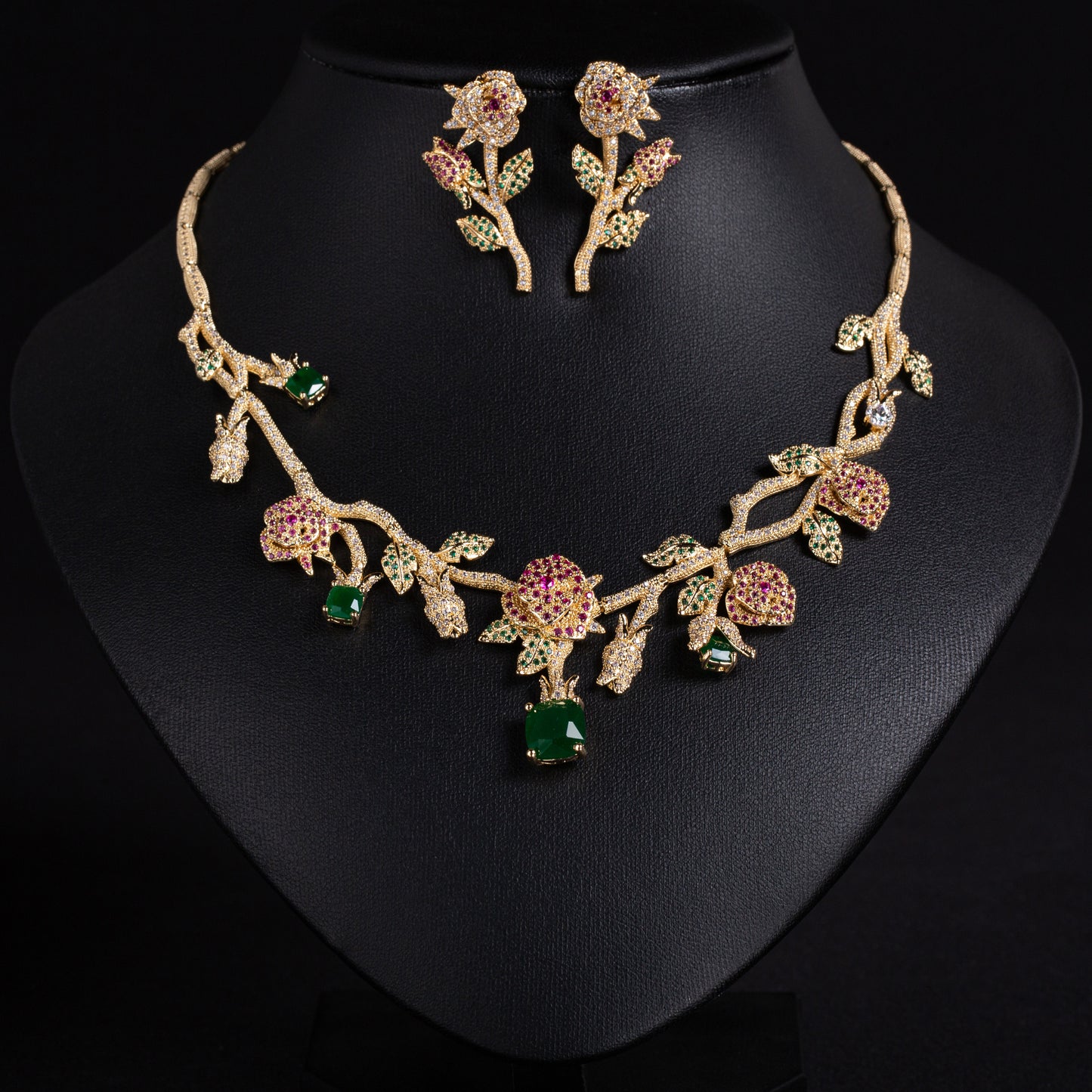 2pcs Copper with Zirconia Earrings & Necklace Jewelry Set