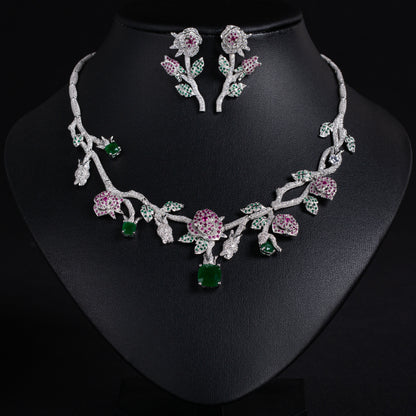 2pcs Copper with Zirconia Earrings & Necklace Jewelry Set