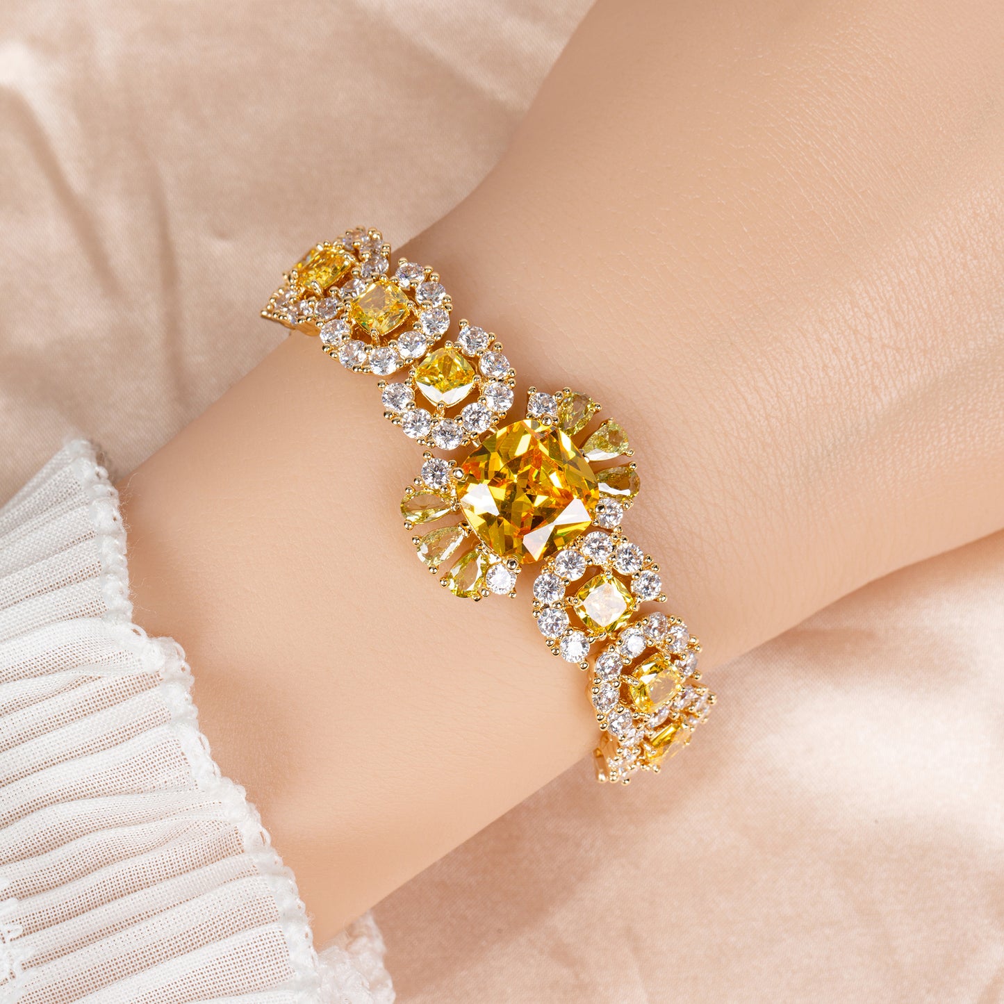 Big Multi Colored AAA Cubic Zircon Diamond Wide Bracelets Women Wedding Gift