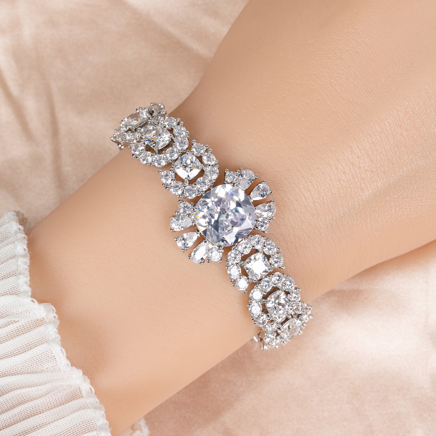 Big Multi Colored AAA Cubic Zircon Diamond Wide Bracelets Women Wedding Gift