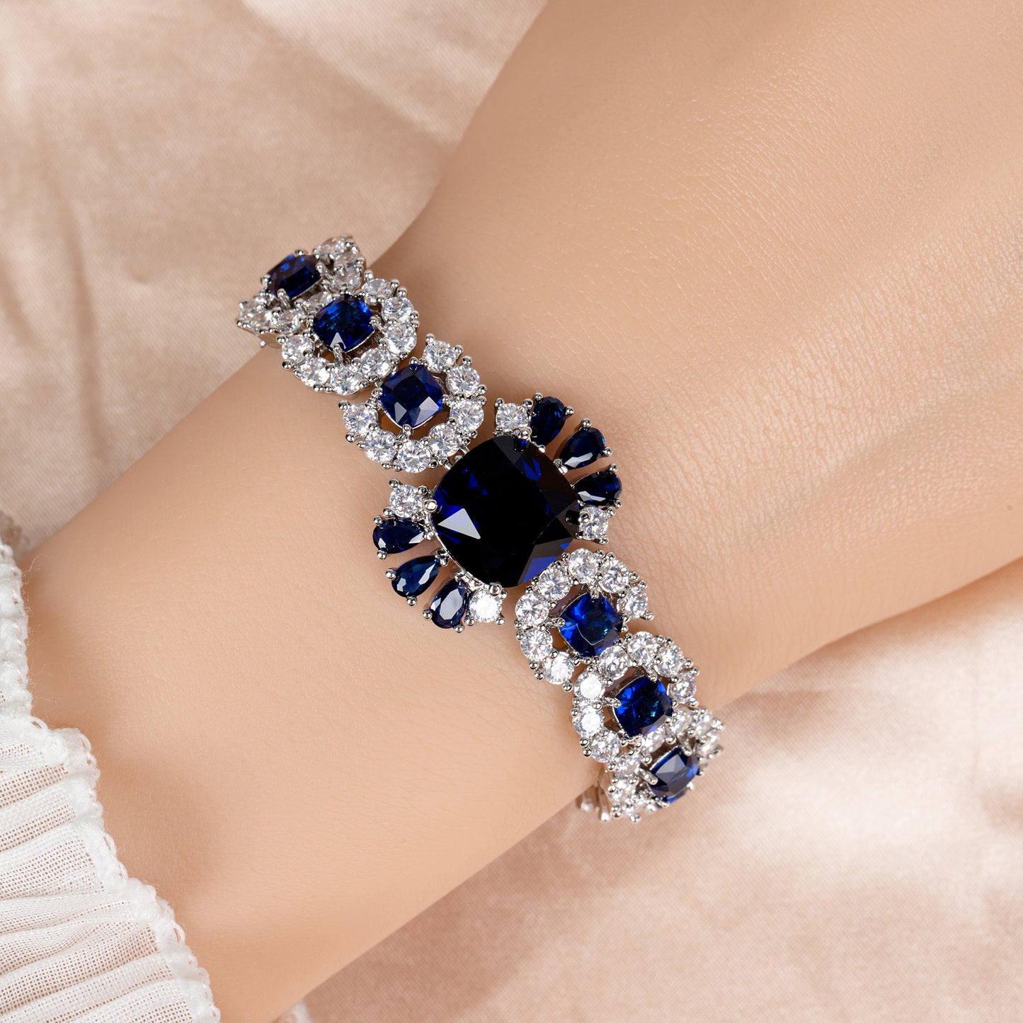 Big Multi Colored AAA Cubic Zircon Diamond Wide Bracelets Women Wedding Gift